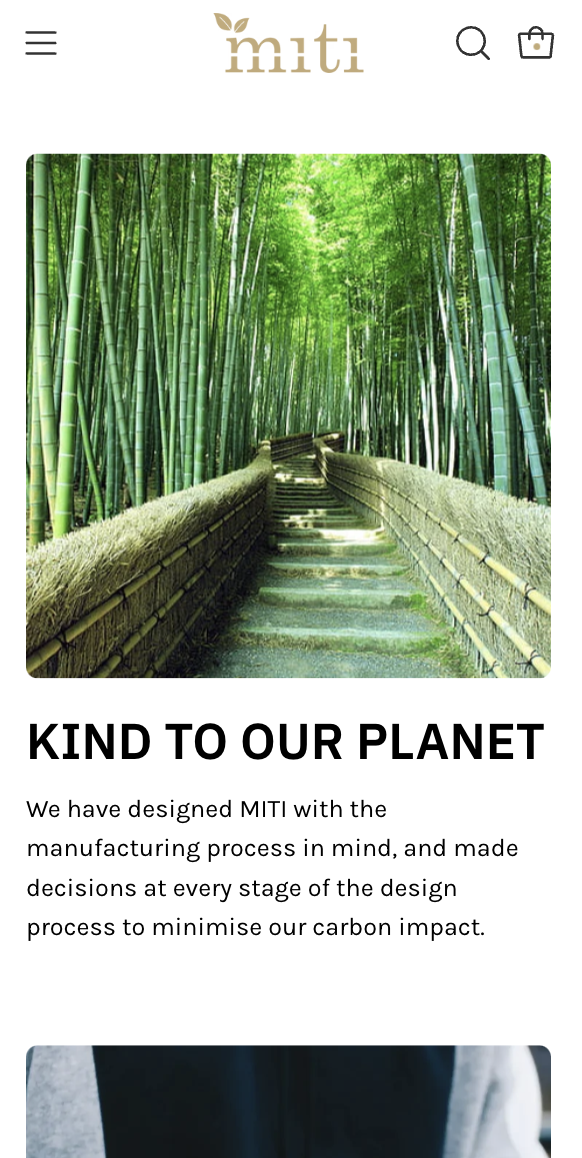 Sustainable product store designed in Shopify mobile