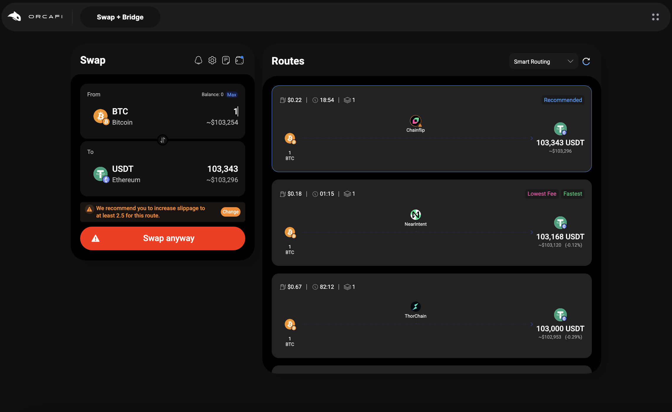 OrcaFi Swap Router Options